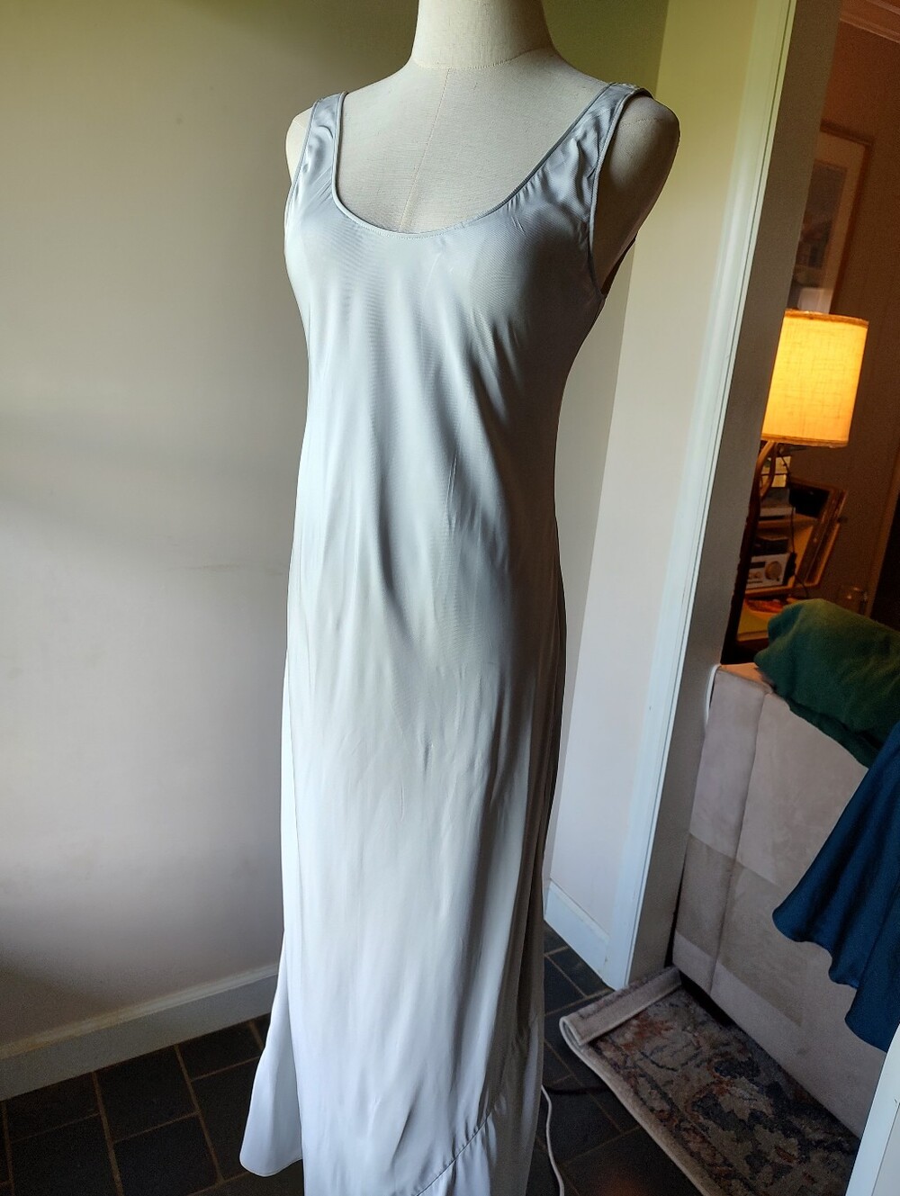 Calvin Klein Liquid Satin Silver Violet Gray Slip Dress 0